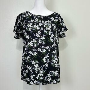 Banana Republic Top XS Floral Black White Crochet Shirt
